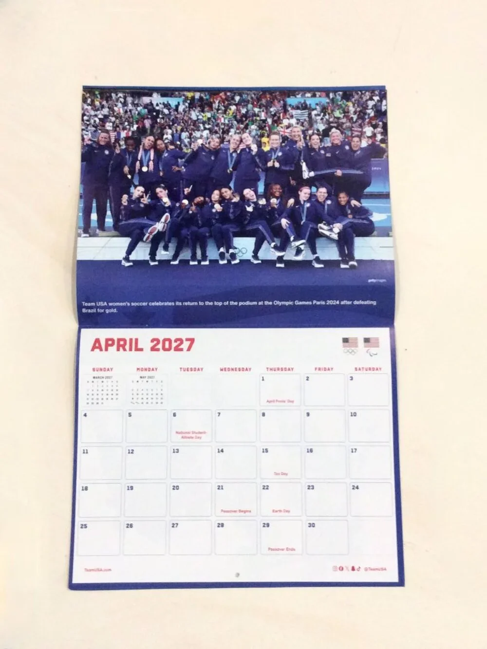2027 Team USA 16-Month Wall Calendar 10.5
